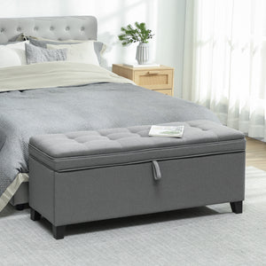 Storage Ottoman Bench with Safety Hinges, Linen, Dark Grey