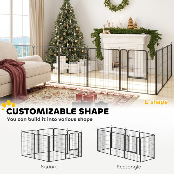 Dog Playpen, Indoor/Outdoor, Portable and Foldable, 8 Panels, with Door and Strap, for Large Dogs