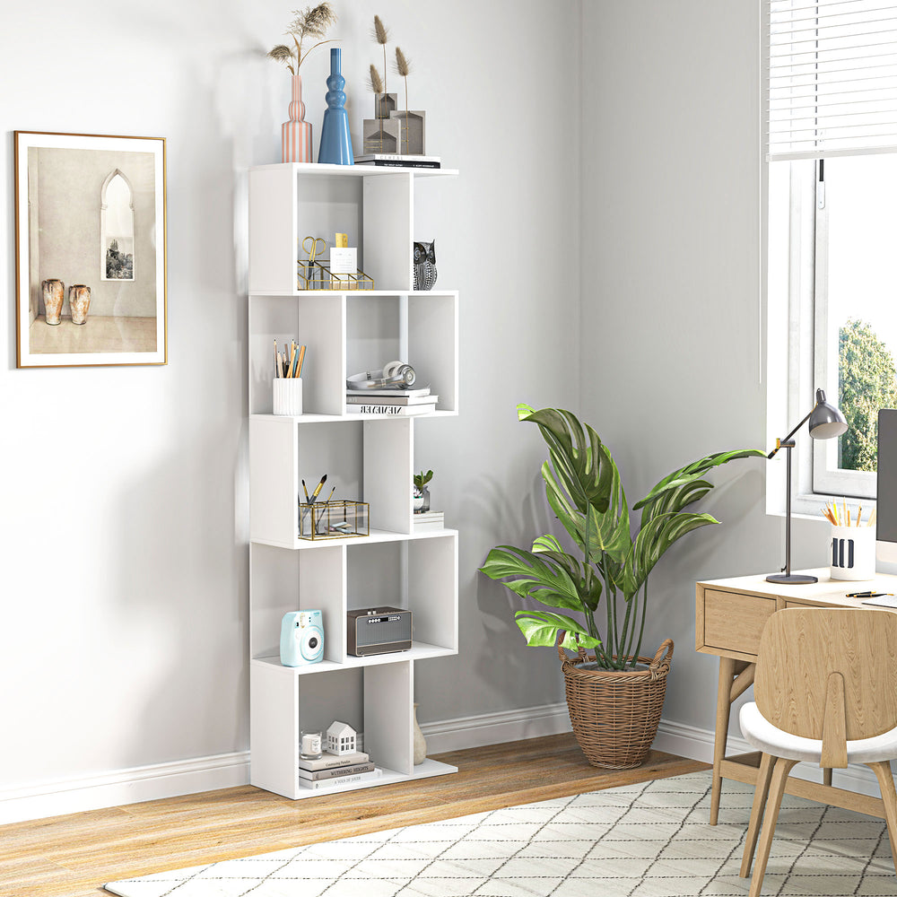5-Tier S-Shaped Geometric Bookcase, White