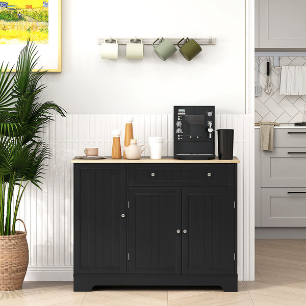 Modern Sideboard with Drawer, Adjustable Shelf, 3 Doors, for Dining Room, Black