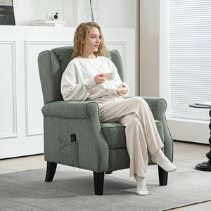 Vibration Massage Recliner Chair with Extendable Footrest, Remote Control, Dark Green