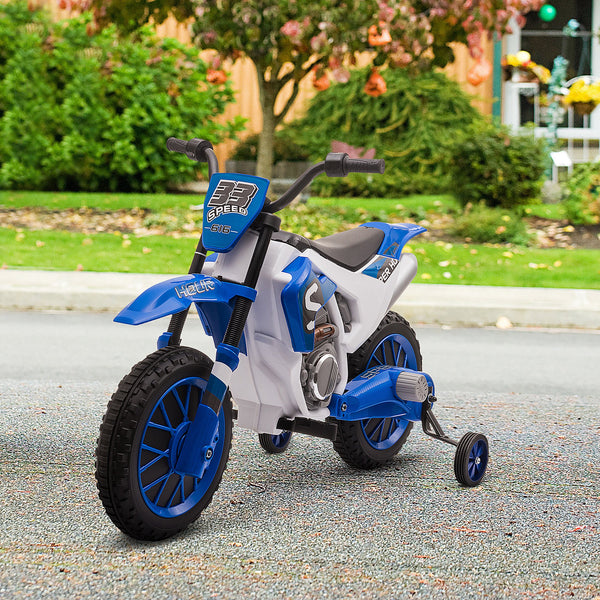 12V Electric Motorcycle with Training Wheels, Blue