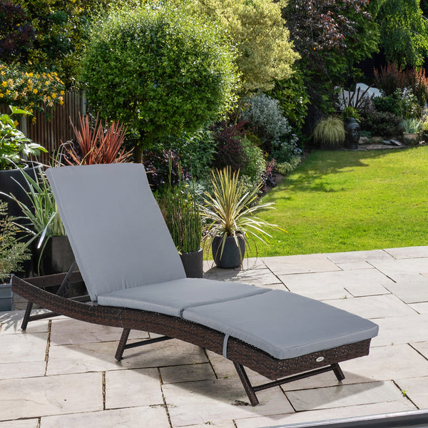Woven resin chaise lounge with 5-position adjustable backrest, grey