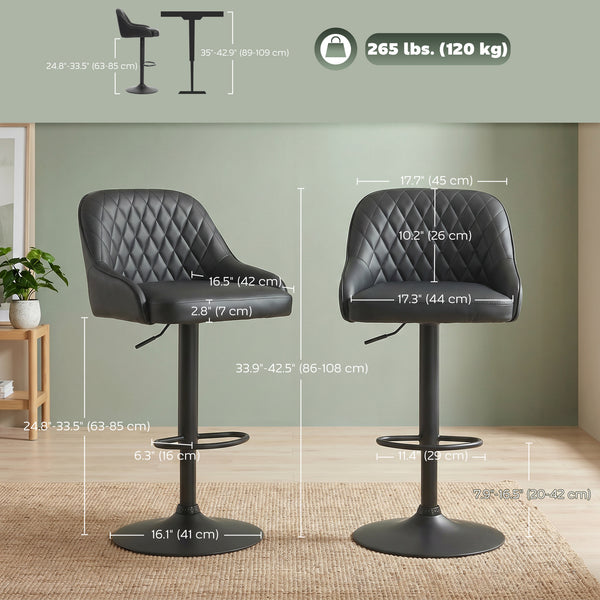 Black Faux Leather Adjustable Bar Stools, Set of 2