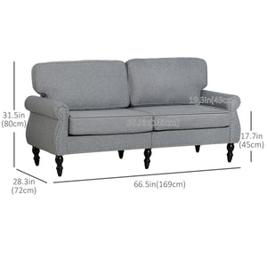 Elegant mid-back 2-seater sofa with rubberwood legs, grey.