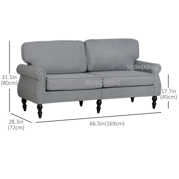 Elegant mid-back 2-seater sofa with rubberwood legs, grey.