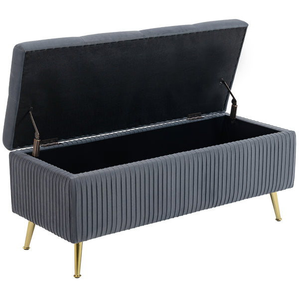 Storage Ottoman Bench, 43 Inch Large Storage Chest with Steel Legs and Padded Seat, Foot Rest, Load 485 lbs, Dark Gray