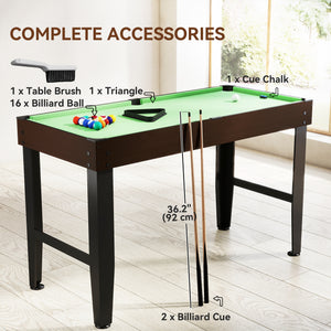 Miniature billiard table with 2 cues, 16 balls, 2 pieces of chalk, triangle, brush, green