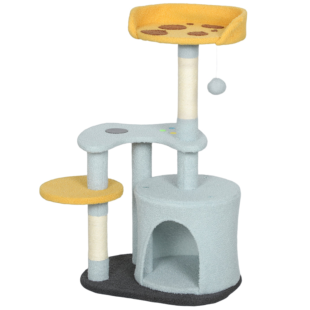 80cm Cat Tree with Plush Perch, Platform, Hideaway, Scratching Post and Play Ball, Blue