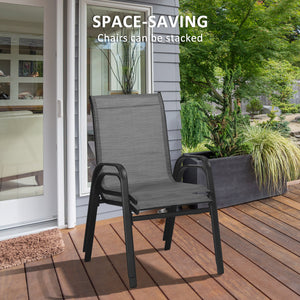 3-Piece Patio Set with Breathable Mesh Fabric, Stacking Chairs and Square Table, Light Gray