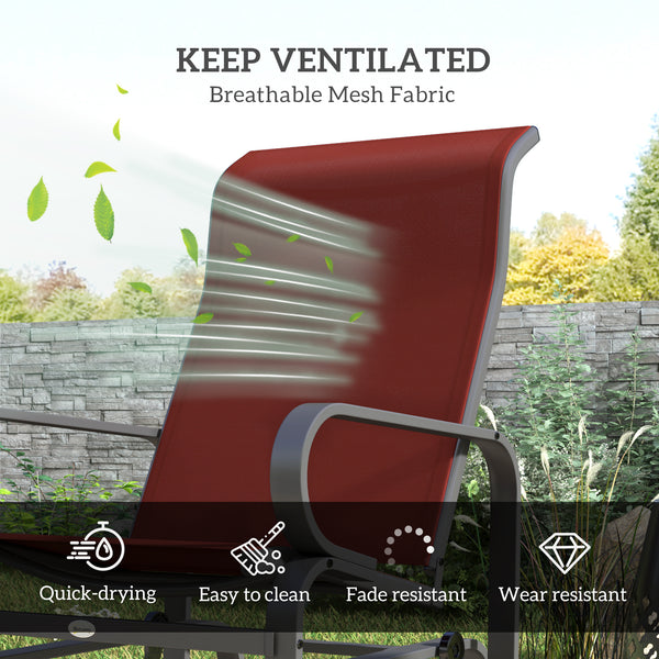 Breathable Mesh Fabric Sliding Chair, Outdoor Rocking Chair, Burgundy