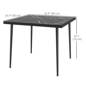 Outdoor dining table with tempered glass top with marble effect, black