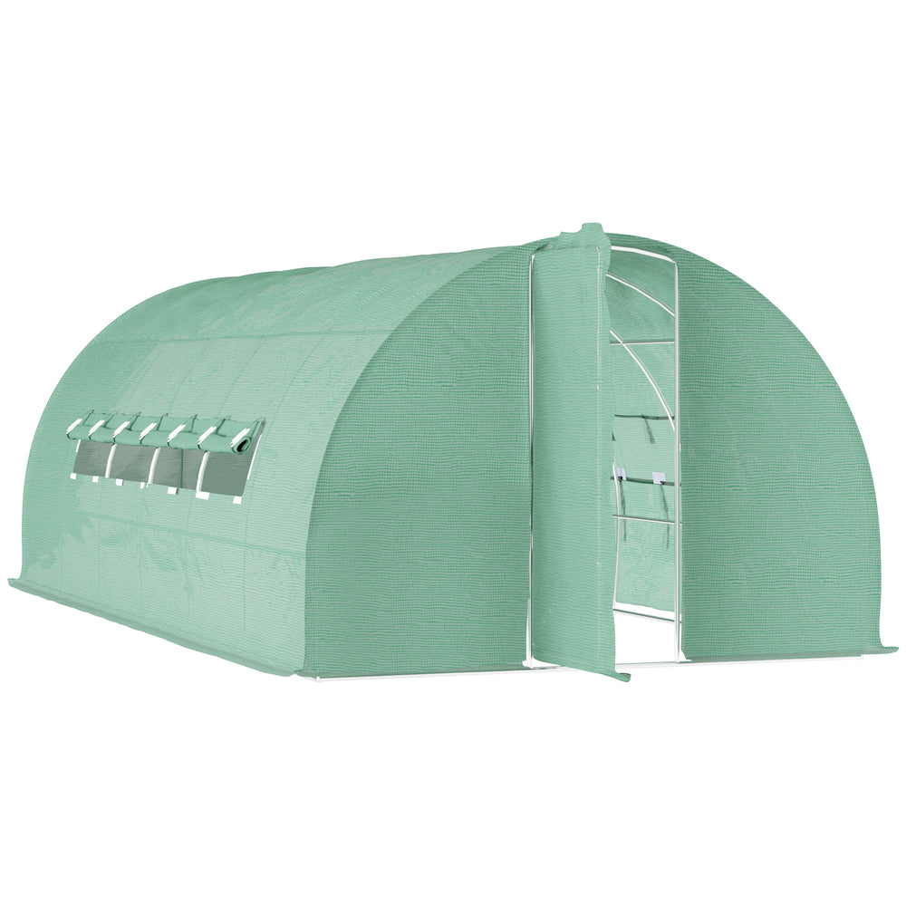 Tunnel greenhouse with drainage, PE cover, sturdy steel frame, green