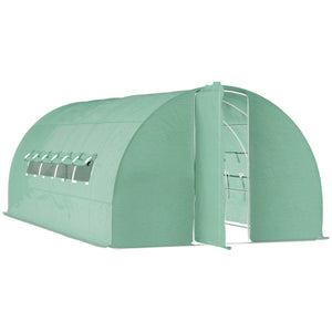 Tunnel greenhouse with drainage, PE cover, sturdy steel frame, green