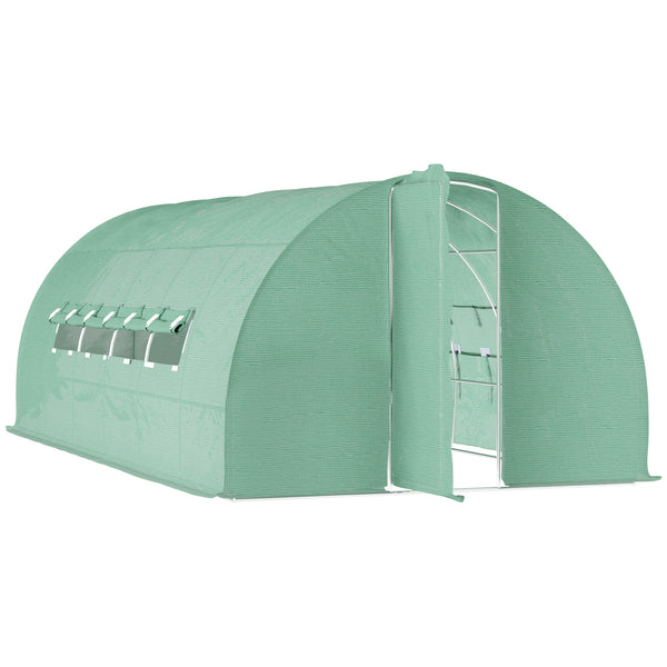 Tunnel greenhouse with drainage, PE cover, sturdy steel frame, green