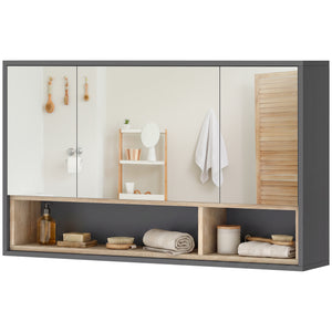Wall-mounted bathroom cabinet with mirror and 8 storage compartments, gray