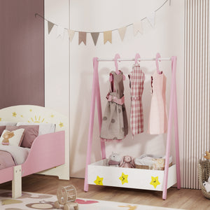 Clothes rack with storage shelf and hangers, pink