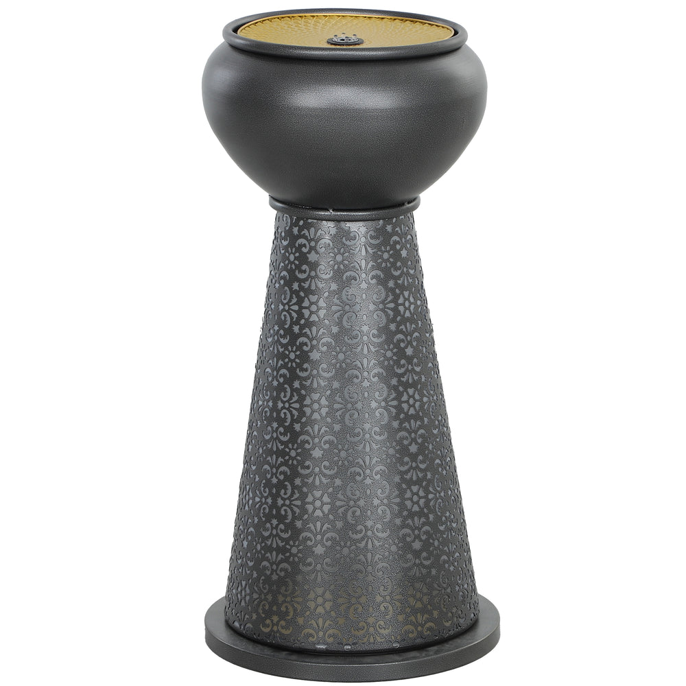 Outdoor Fountain with LED Lights, Adjustable Flow Garden Waterfall with Cutout Floral Base, Dark Gray and Yellow