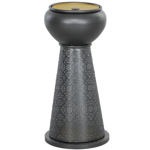 Outdoor Fountain with LED Lights, Adjustable Flow Garden Waterfall with Cutout Floral Base, Dark Gray and Yellow