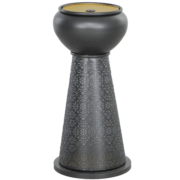 Outdoor Fountain with LED Lights, Adjustable Flow Garden Waterfall with Cutout Floral Base, Dark Gray and Yellow