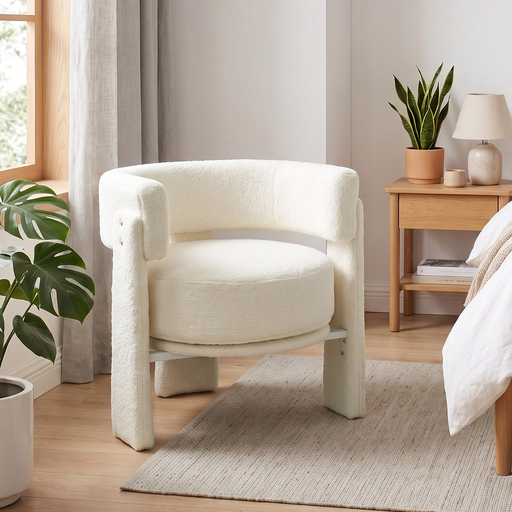 Sherpa armchair with lumbar cushion, cream white