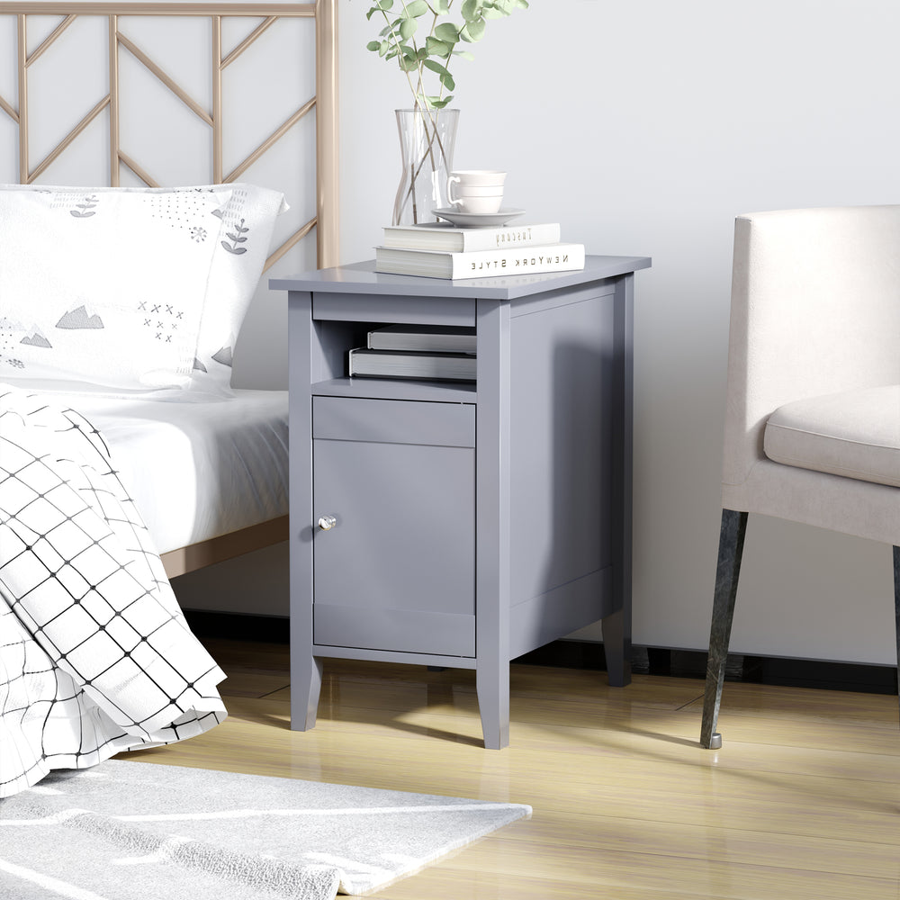 Modern 3-Tier Wooden Bedside Table with Sliding Shelf, Grey