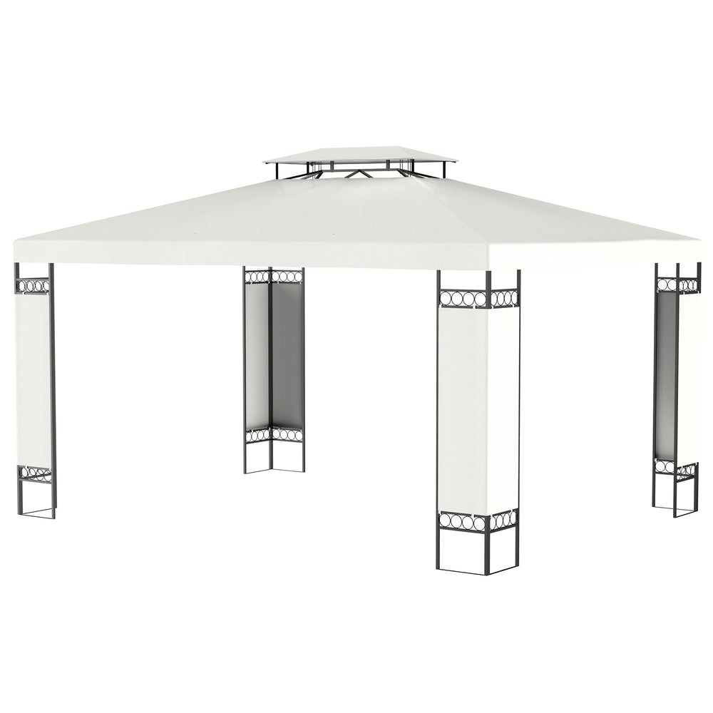 10' x 13' Outdoor Gazebo, Double Roof Patio Gazebo Canopy Shelter with Screen Decorate Corner Frame, White