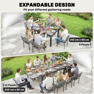 Expandable Outdoor Dining Table, 55"-95" Patio Table with Tempered Glass Top and Aluminum Frame, Black