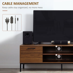 TV stand for TVs up to 50 inches with door and open storage, dark walnut