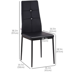 Set of 4 high-back upholstered chairs with padded seats, steel legs, black