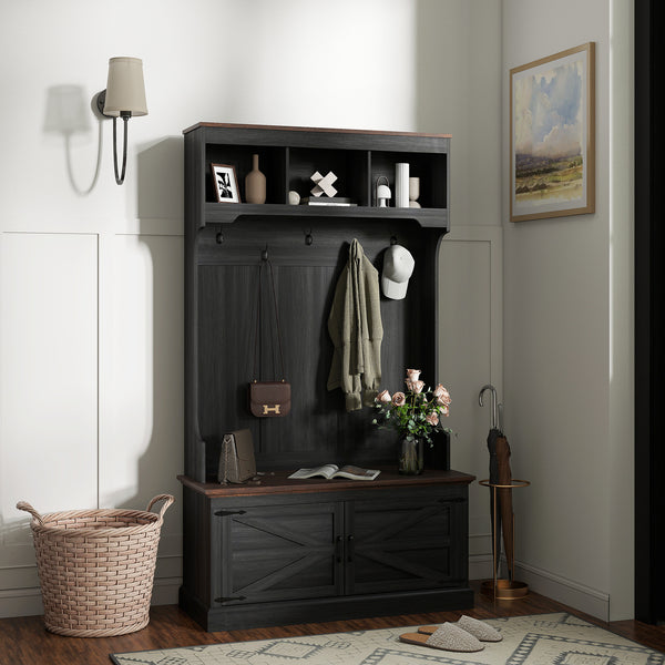 3-in-1 Hallway Unit with Bench, Aged Black