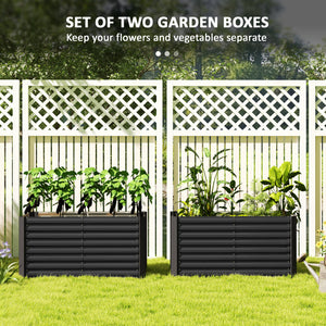 Set of 2 raised planters in galvanized metal, dark grey