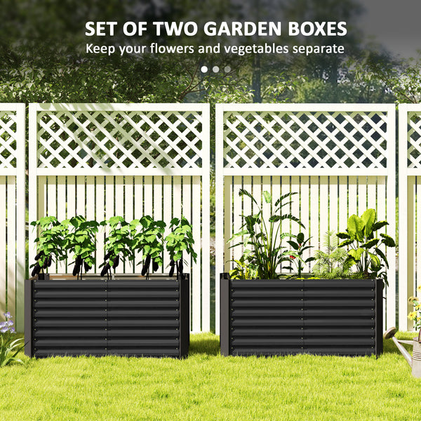 Set of 2 raised planters in galvanized metal, dark grey