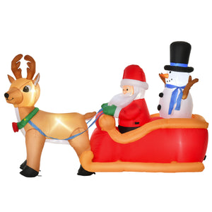 Inflatable Santa Claus and Snowman on Sleigh with 2m Reindeer
