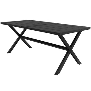 Dining table with X-shaped legs, aluminum frame, black