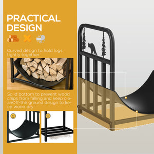 Curved log holder with bear and pine motif