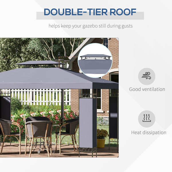 10 x 13 double-roof gazebo with mosquito net, grey