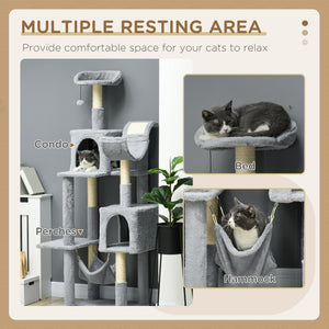 Large 178cm Multi-Level Cat Tree with Hammock, Basket &amp; Sisal Scratching Posts, Blue-Grey