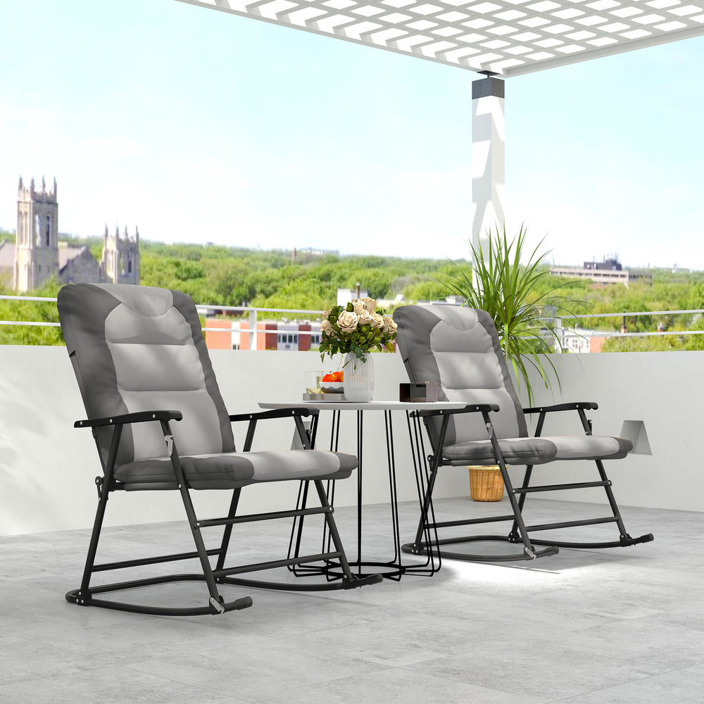 Set of 2 padded folding rocking chairs with armrests, light gray