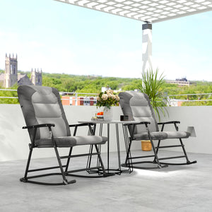 Set of 2 padded folding rocking chairs with armrests, light gray