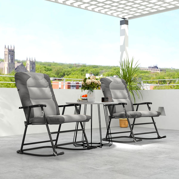 Set of 2 padded folding rocking chairs with armrests, light gray