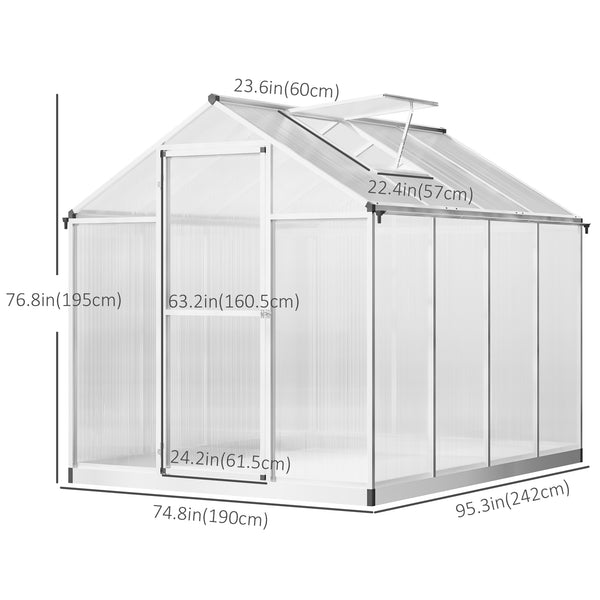 Aluminium greenhouse, gutter and ventilation, silver