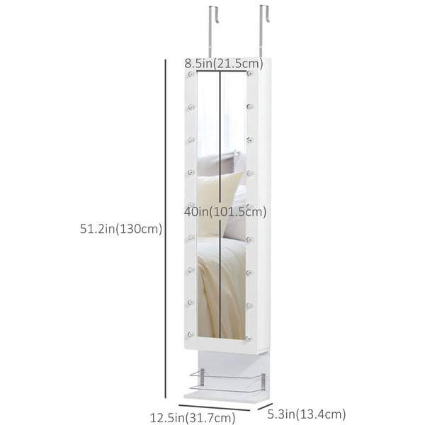 Jewelry cabinet with mirror, 18 LED lights, white