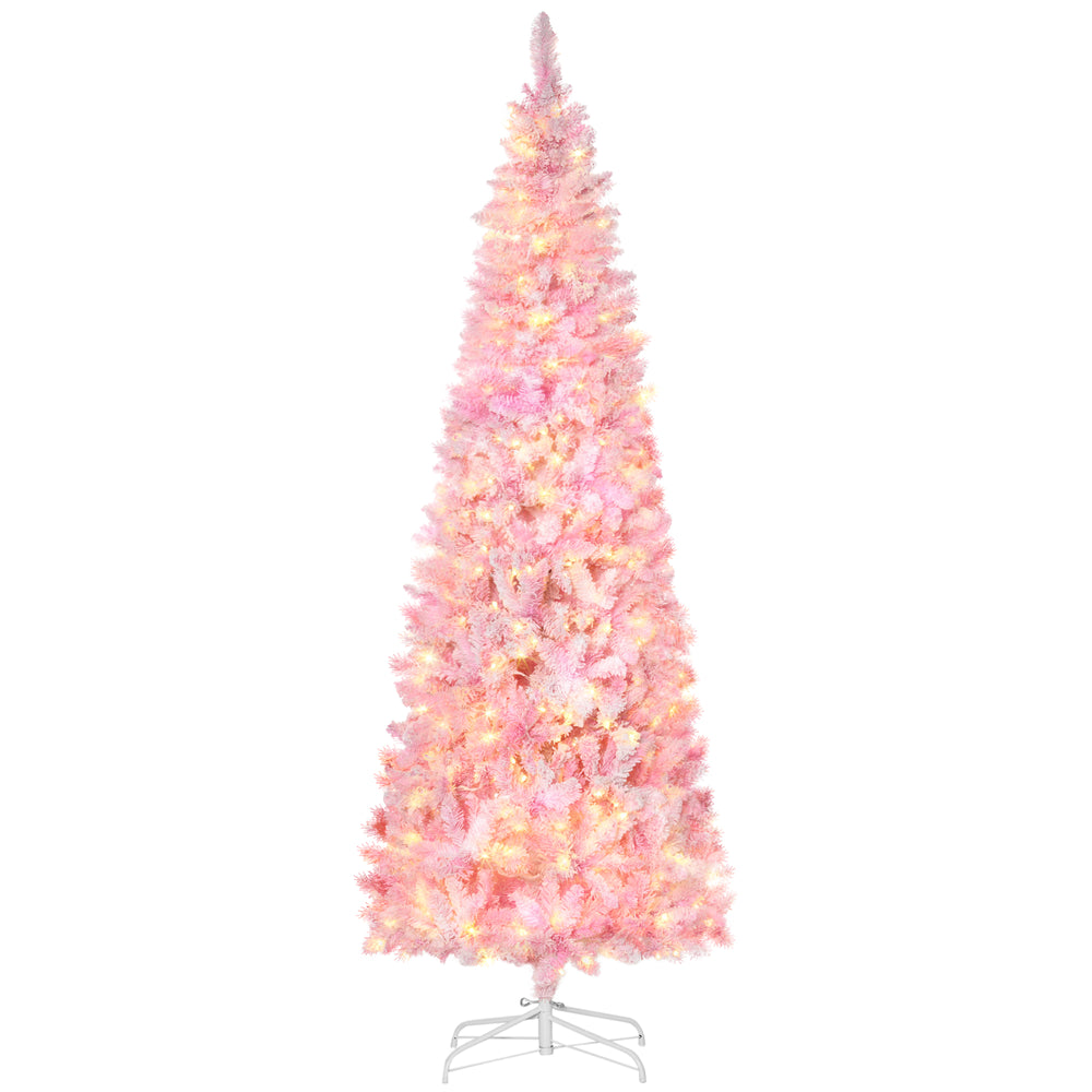 7.5ft Pre-Lit Pink and White Pencil Shape Artificial Christmas Tree