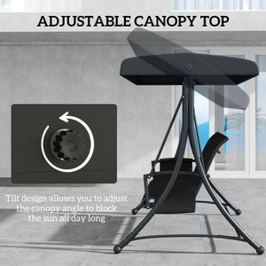 3 Person Outdoor Swing with Adjustable Canopy, Black