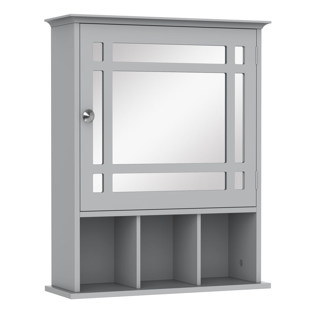 Bathroom cabinet with mirrored door and 3 shelves, gray
