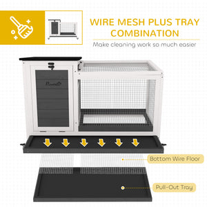 Wooden hutch with removable tray and asphalt lift-up roof, grey