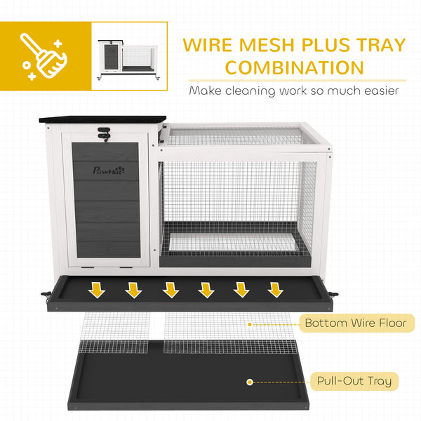 Wooden hutch with removable tray and asphalt lift-up roof, grey