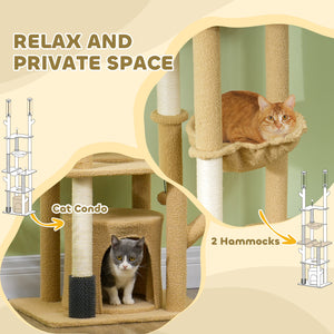 Cat tree 226-254 cm, ceiling height with scratching posts, grooming brush and niche, brown