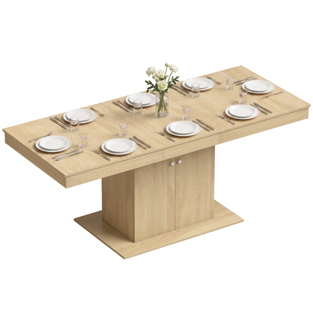 Expandable dining table 55 to 71 in. with storage, natural wood look